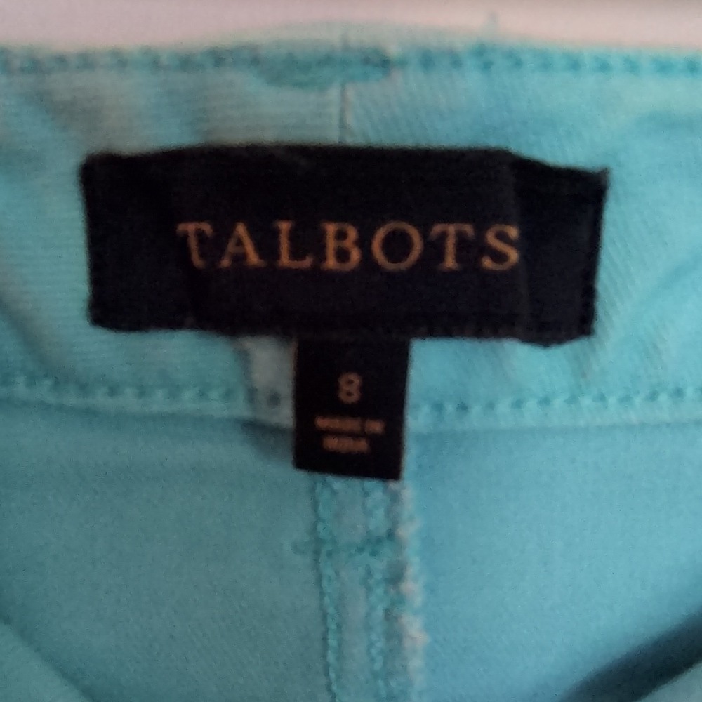 Talbots Turquoise Denim Straight Pencil Skirt Size 8 Button Pockets Knee Length - Picture 4 of 8